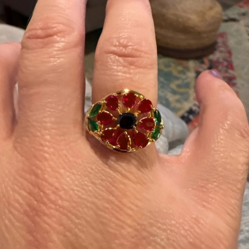 Vintage Inlay Red Flower Ring for Women, Special Occasions